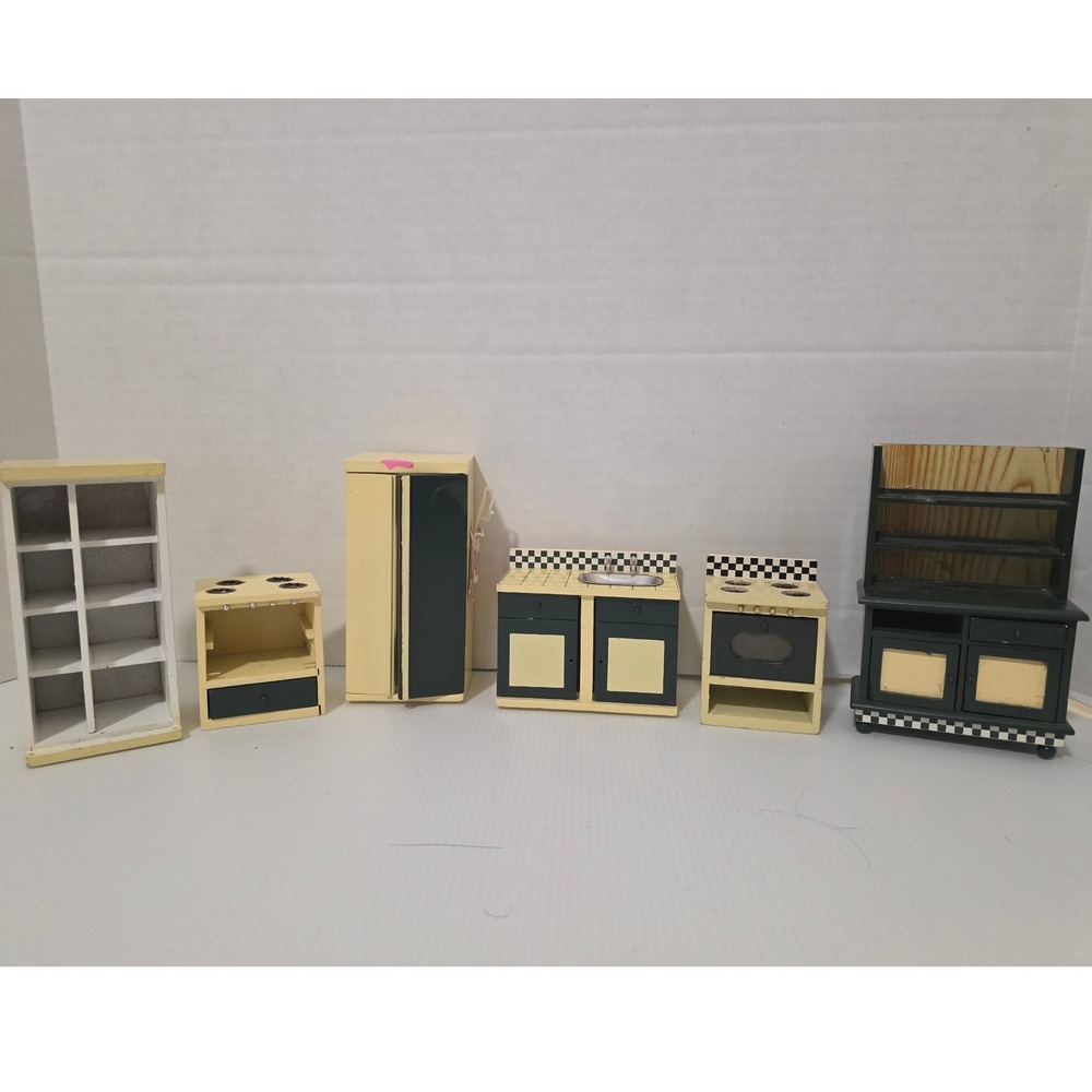 Melissa & Doug Dollhouse Kitchen Furniture 6pc Cream Green Damaged Incomplete